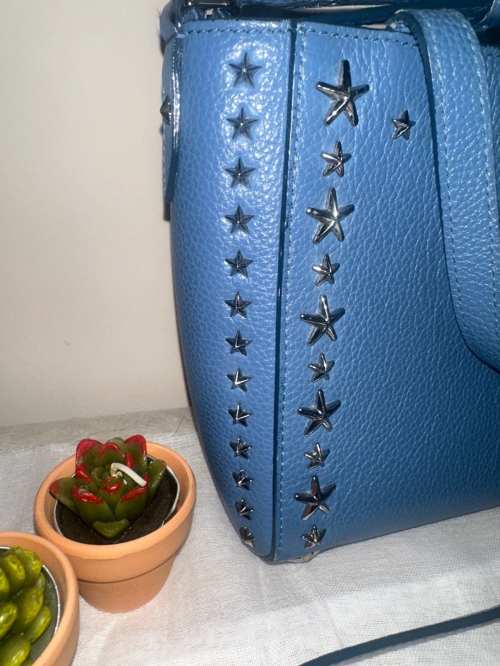 Authentic Jimmy Choo Mini Pagasi Blue Star-Embellished Leather 2-Way Crossbody - Picture 3 of 16